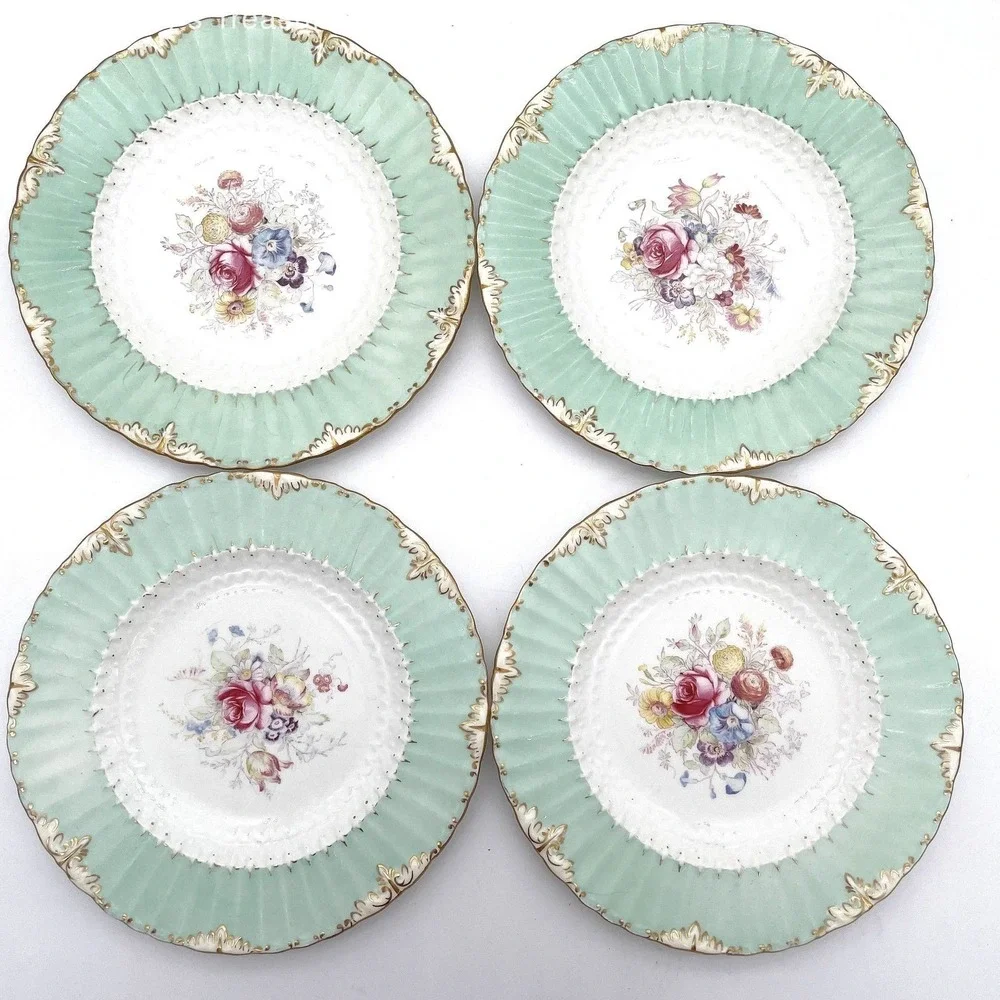 Royal Crown Derby Floral Luncheon Plate Set 4 Piece Porcelain 9